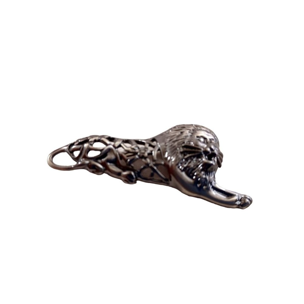 Vintage SFJ Steinmetz Signed Silver Floral Lion With Crystal Eyes Brooch Pin